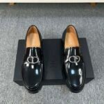 Dior Black Glossy Braided Silver Buckle Thick Sole Slip-On Men Luxury Loafer Dress Shoes