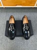 Dior Black Glossy Braided Silver Buckle Thick Sole Slip-On Men Luxury Loafer Dress Shoes
