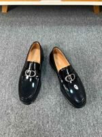 Dior Black Glossy Braided Silver Buckle Thick Sole Slip-On Men Luxury Loafer Dress Shoes - Image 2