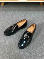 Dior Black Glossy Braided Silver Buckle Thick Sole Slip-On Men Luxury Loafer Dress Shoes - Image 6