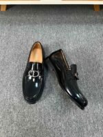 Dior Black Glossy Braided Silver Buckle Thick Sole Slip-On Men Luxury Loafer Dress Shoes - Image 5