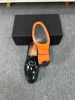 Dior Black Glossy Braided Silver Buckle Thick Sole Slip-On Men Luxury Loafer Dress Shoes - Image 3