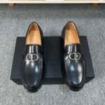 Dior Black Matte Leather Braided Silver Buckle Thick Sole Slip-On Men Loafer Dress Shoes
