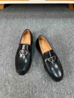Dior Black Matte Leather Braided Silver Buckle Thick Sole Slip-On Men Loafer Dress Shoes - Image 2