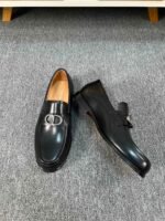 Dior Black Matte Leather Braided Silver Buckle Thick Sole Slip-On Men Loafer Dress Shoes - Image 5