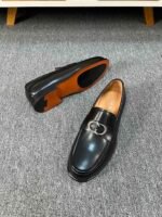 Dior Black Matte Leather Braided Silver Buckle Thick Sole Slip-On Men Loafer Dress Shoes - Image 4