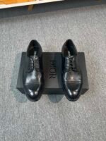 Dior Black Matte Leather Braided Silver Buckle Thick Sole Slip-On Men Loafer Dress Shoes