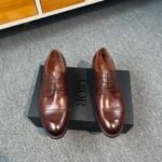 Dior Brown Washed Leather Cap Toe Lace-Up Vintage Men Business Oxford Formal Dress Shoes