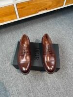 Dior Brown Washed Leather Cap Toe Lace-Up Vintage Men Business Oxford Formal Dress Shoes
