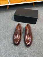 Dior Brown Washed Leather Cap Toe Lace-Up Vintage Men Business Oxford Formal Dress Shoes - Image 2