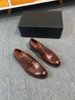 Dior Brown Washed Leather Cap Toe Lace-Up Vintage Men Business Oxford Formal Dress Shoes - Image 6