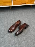 Dior Brown Washed Leather Cap Toe Lace-Up Vintage Men Business Oxford Formal Dress Shoes - Image 5