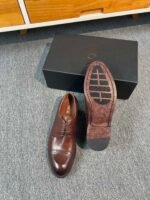 Dior Brown Washed Leather Cap Toe Lace-Up Vintage Men Business Oxford Formal Dress Shoes - Image 3