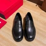 FERRAGAMO Black Smooth Leather Thick Sole Penny Loafer Slip-On Men Business Dress Shoes