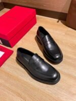 FERRAGAMO Black Smooth Leather Thick Sole Penny Loafer Slip-On Men Business Dress Shoes - Image 2