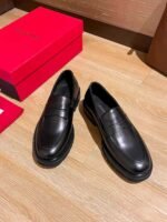 FERRAGAMO Black Smooth Leather Thick Sole Penny Loafer Slip-On Men Business Dress Shoes - Image 9