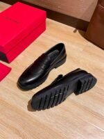 FERRAGAMO Black Smooth Leather Thick Sole Penny Loafer Slip-On Men Business Dress Shoes - Image 8