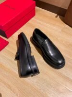 FERRAGAMO Black Smooth Leather Thick Sole Penny Loafer Slip-On Men Business Dress Shoes - Image 7