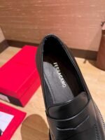 FERRAGAMO Black Smooth Leather Thick Sole Penny Loafer Slip-On Men Business Dress Shoes - Image 5