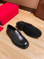 FERRAGAMO Black Smooth Leather Thick Sole Penny Loafer Slip-On Men Business Dress Shoes - Image 3