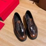 Ferragamo Gradient Brown Glossy Washed Thick Sole Penny Loafer Slip-On Men Formal Shoes