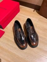 Ferragamo Gradient Brown Glossy Washed Thick Sole Penny Loafer Slip-On Men Formal Shoes