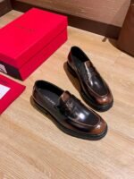 Ferragamo Gradient Brown Glossy Washed Thick Sole Penny Loafer Slip-On Men Formal Shoes - Image 2