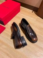Ferragamo Gradient Brown Glossy Washed Thick Sole Penny Loafer Slip-On Men Formal Shoes - Image 7