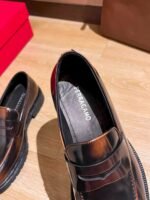 Ferragamo Gradient Brown Glossy Washed Thick Sole Penny Loafer Slip-On Men Formal Shoes - Image 6