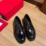 Ferragamo Black Glossy Patent Leather Thick Sole Penny Loafer Slip-On Men Formal Shoes