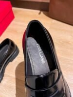 Ferragamo Black Glossy Patent Leather Thick Sole Penny Loafer Slip-On Men Formal Shoes - Image 6