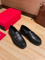 Ferragamo Black Litchi Grain Leather Decor Buckle Thick Sole Slip-On Men Business Loafer Shoes - Image 9