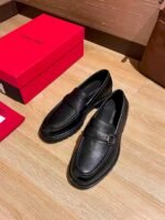 Ferragamo Black Litchi Grain Leather Decor Buckle Thick Sole Slip-On Men Business Loafer Shoes - Image 8