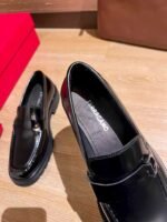 Ferragamo Black Glossy Metal Buckle Thick Sole Slip-On Men Luxury Business Loafer Shoes - Image 5