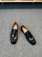Ferragamo Black Glossy Horsebit Metal Buckle Slip-On Men Luxury Business Formal Loafer Shoes - Image 2