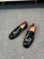 Ferragamo Black Glossy Horsebit Metal Buckle Slip-On Men Luxury Business Formal Loafer Shoes - Image 6