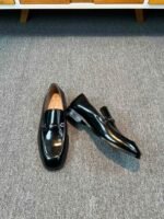 Ferragamo Black Glossy Horsebit Metal Buckle Slip-On Men Luxury Business Formal Loafer Shoes - Image 5