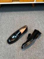 Ferragamo Black Glossy Horsebit Metal Buckle Slip-On Men Luxury Business Formal Loafer Shoes - Image 4