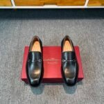 Ferragamo Black Matte Smooth Leather Horsebit Metal Buckle Slip-On Men Business Formal Loafer Shoes