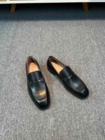 Ferragamo Black Matte Smooth Leather Horsebit Metal Buckle Slip-On Men Business Formal Loafer Shoes - Image 2