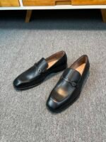 Ferragamo Black Matte Smooth Leather Horsebit Metal Buckle Slip-On Men Business Formal Loafer Shoes - Image 6