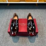 Ferragamo Gradient Wine Red Glossy Horsebit Metal Buckle Slip-On Men Luxury Formal Loafer Shoes