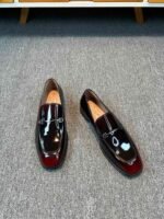 Ferragamo Gradient Wine Red Glossy Horsebit Metal Buckle Slip-On Men Luxury Formal Loafer Shoes - Image 2