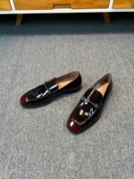 Ferragamo Gradient Wine Red Glossy Horsebit Metal Buckle Slip-On Men Luxury Formal Loafer Shoes - Image 6