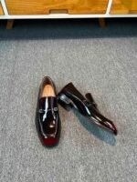 Ferragamo Gradient Wine Red Glossy Horsebit Metal Buckle Slip-On Men Luxury Formal Loafer Shoes - Image 5