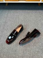 Ferragamo Gradient Wine Red Glossy Horsebit Metal Buckle Slip-On Men Luxury Formal Loafer Shoes - Image 4