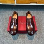 Ferragamo Brown Washed Glossy Leather Penny Loafer Slip-On Men Vintage Business Formal Shoes