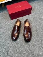 Ferragamo Brown Washed Glossy Leather Penny Loafer Slip-On Men Vintage Business Formal Shoes - Image 6