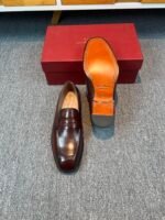 Ferragamo Brown Washed Glossy Leather Penny Loafer Slip-On Men Vintage Business Formal Shoes - Image 3