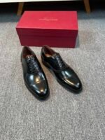 Ferragamo Black Glossy Patent Leather Cap Toe Lace-Up Men Formal Business Oxford Dress Shoes - Image 2